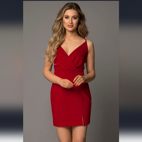 Red Criss Cross Split Bodycon - Picture 5 of 7